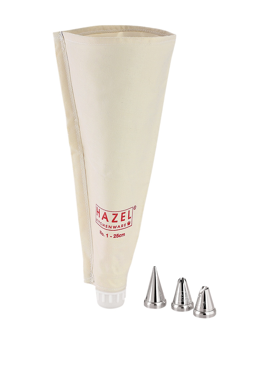 

HAZEL Off-White & Silver-Toned Cotton Piping Bag With 3 Nozzles