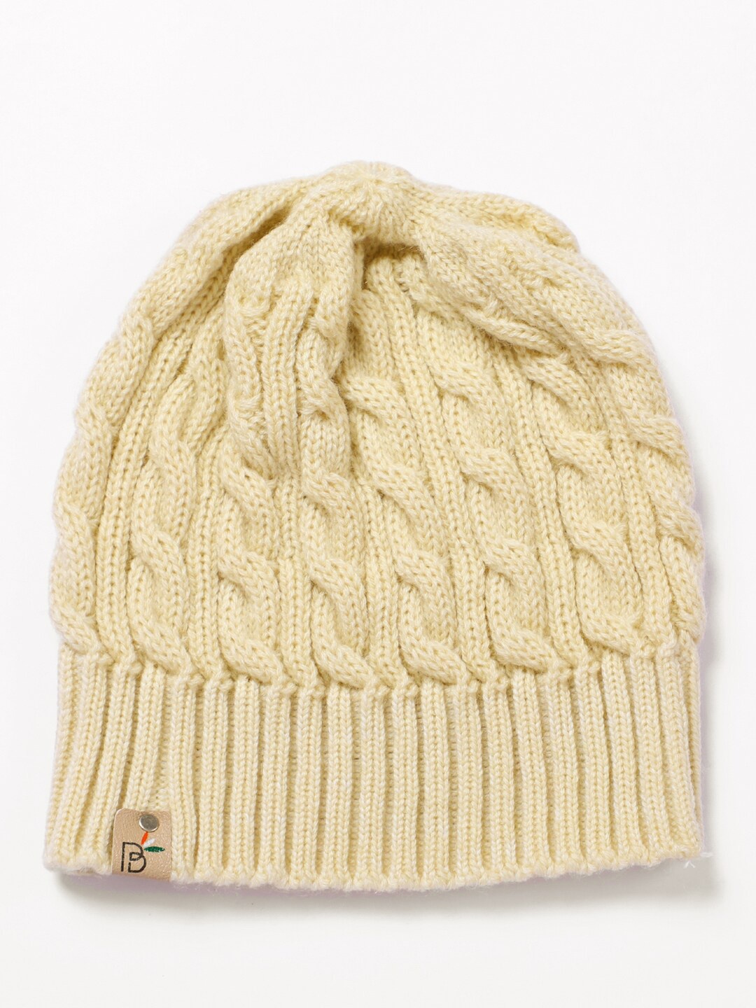 

Bharatasya Men Cream-Coloured Cable Knit Winter Beanie Cap