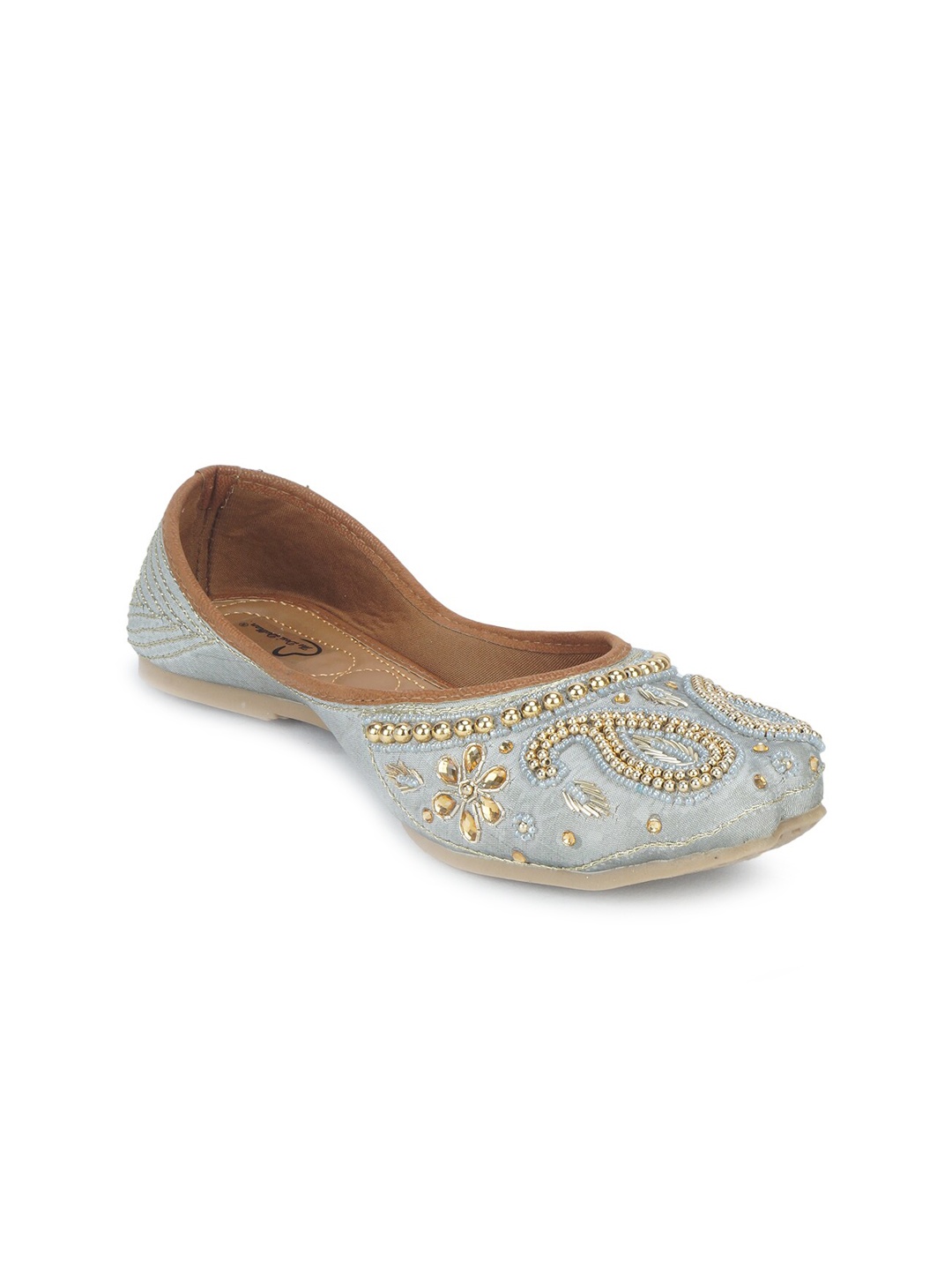 

The Desi Dulhan Women Grey Embellished Mojaris