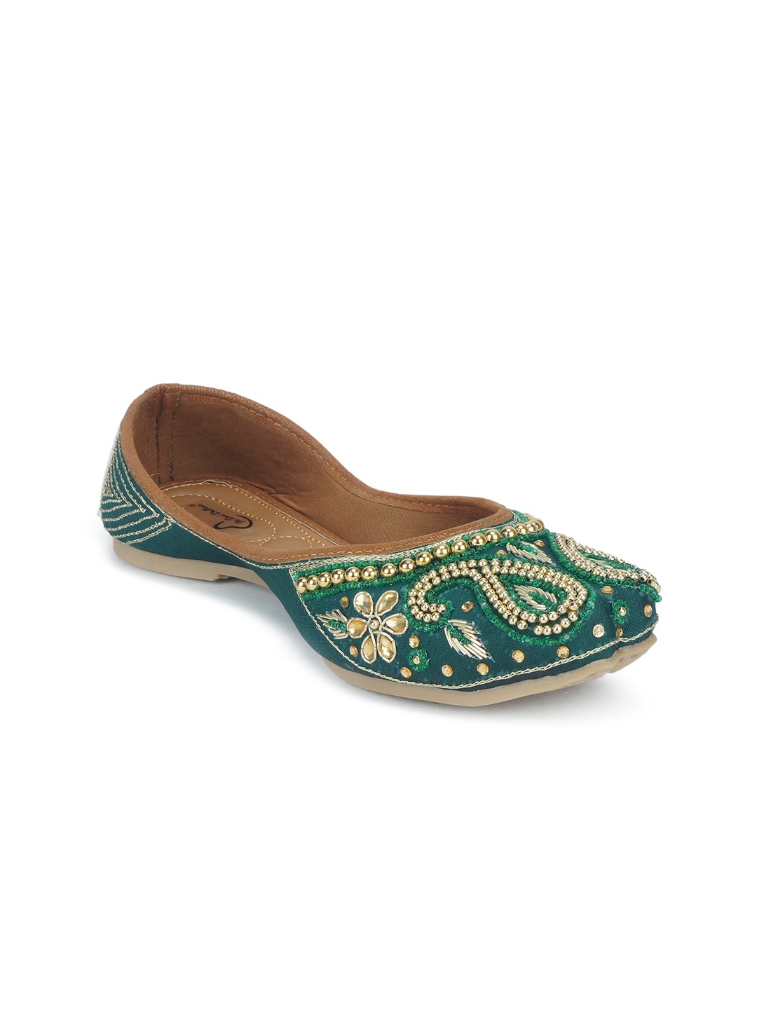 

The Desi Dulhan Women Green Embellished Mojaris