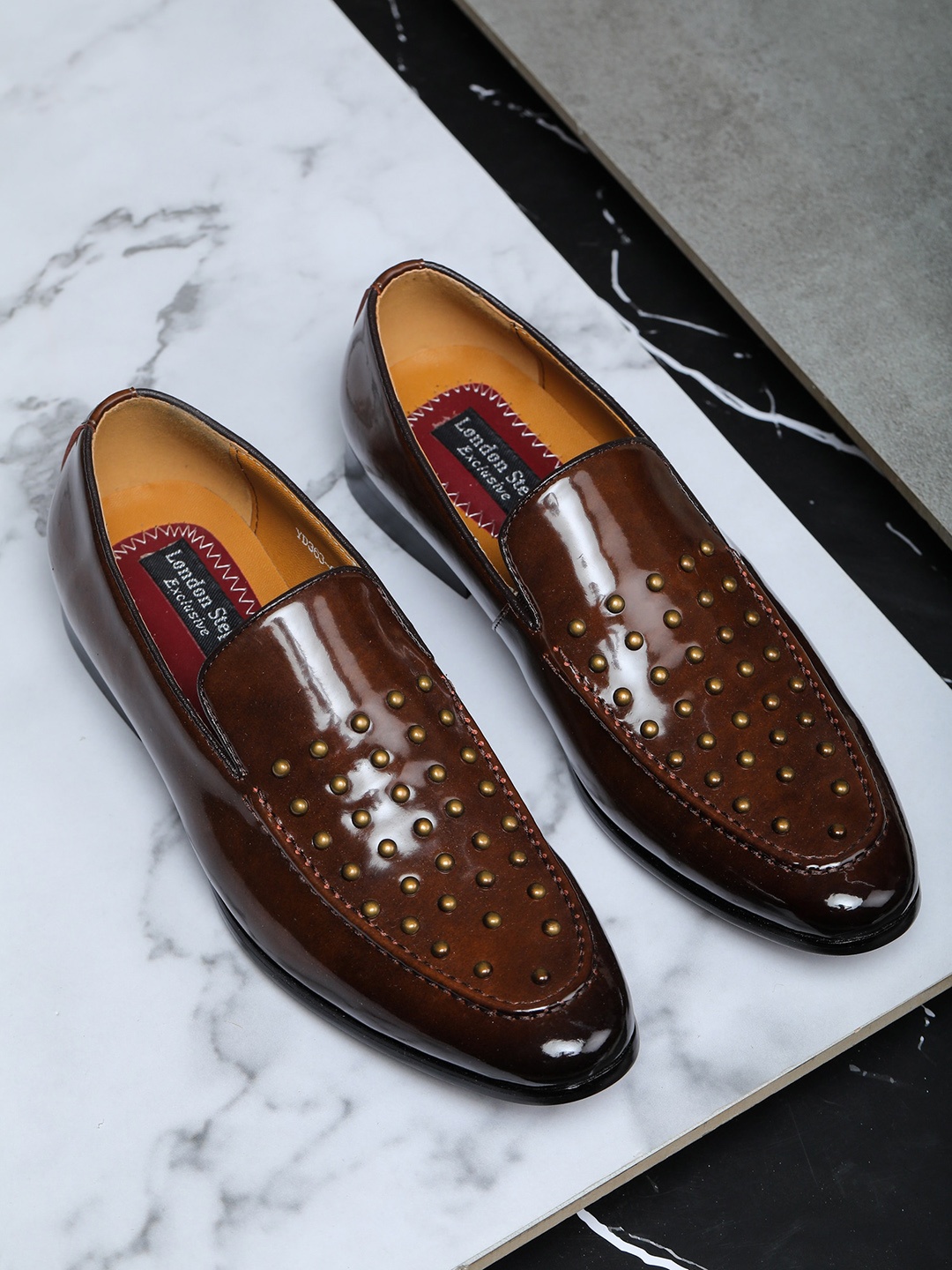 

LONDON STEPS Men Brown Textured Formal Slip-On Shoes