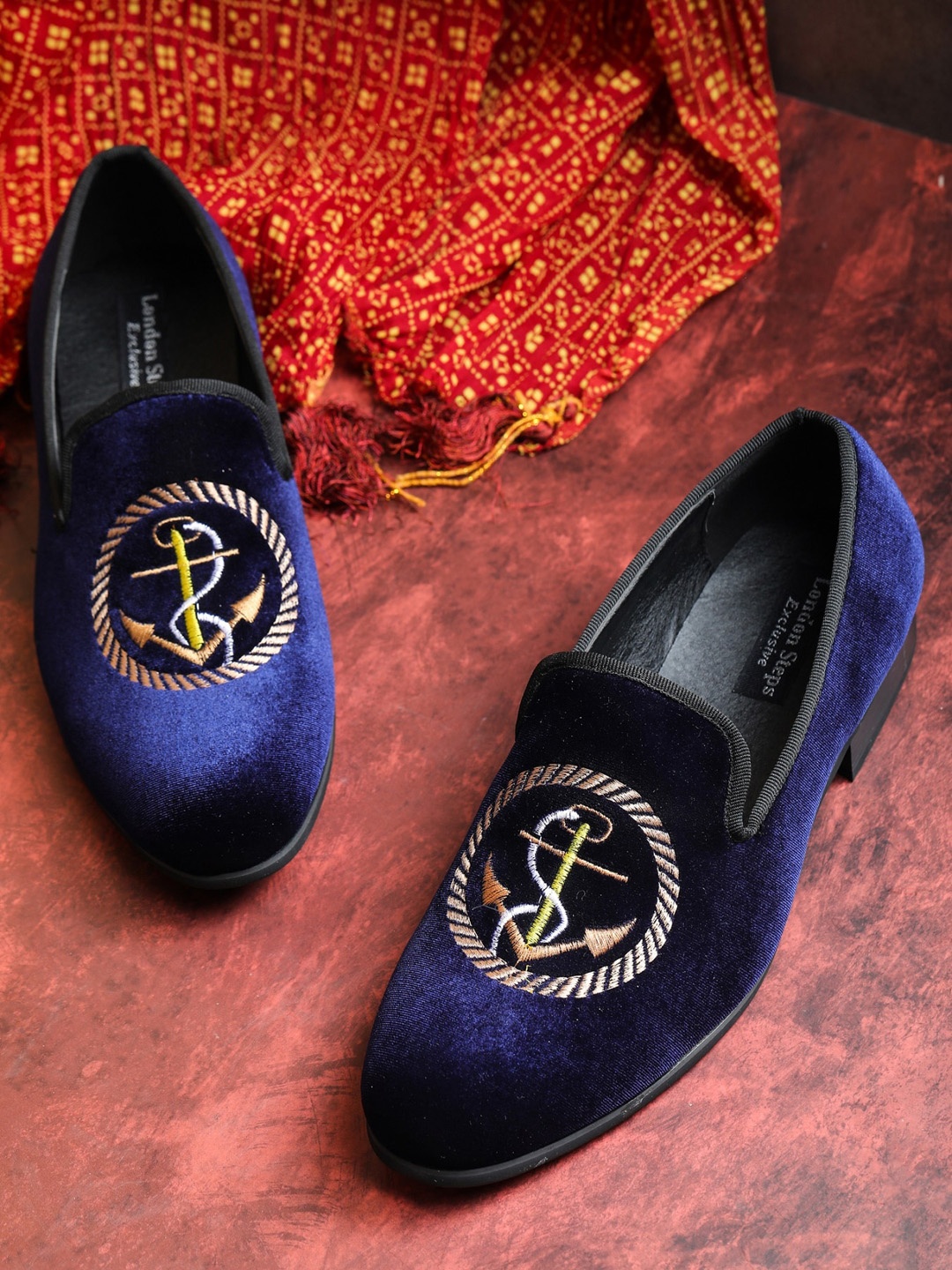 

LONDON STEPS Men Navy Blue Embellished Suede Formal Slip-On Shoes