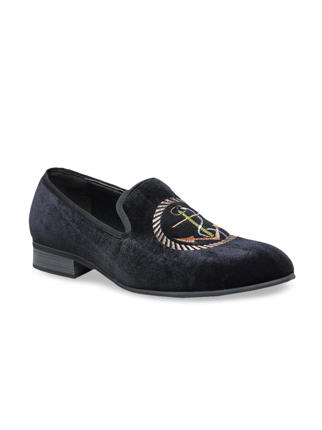 

LONDON STEPS Men Black Embroidered Formal Slip-On Shoes