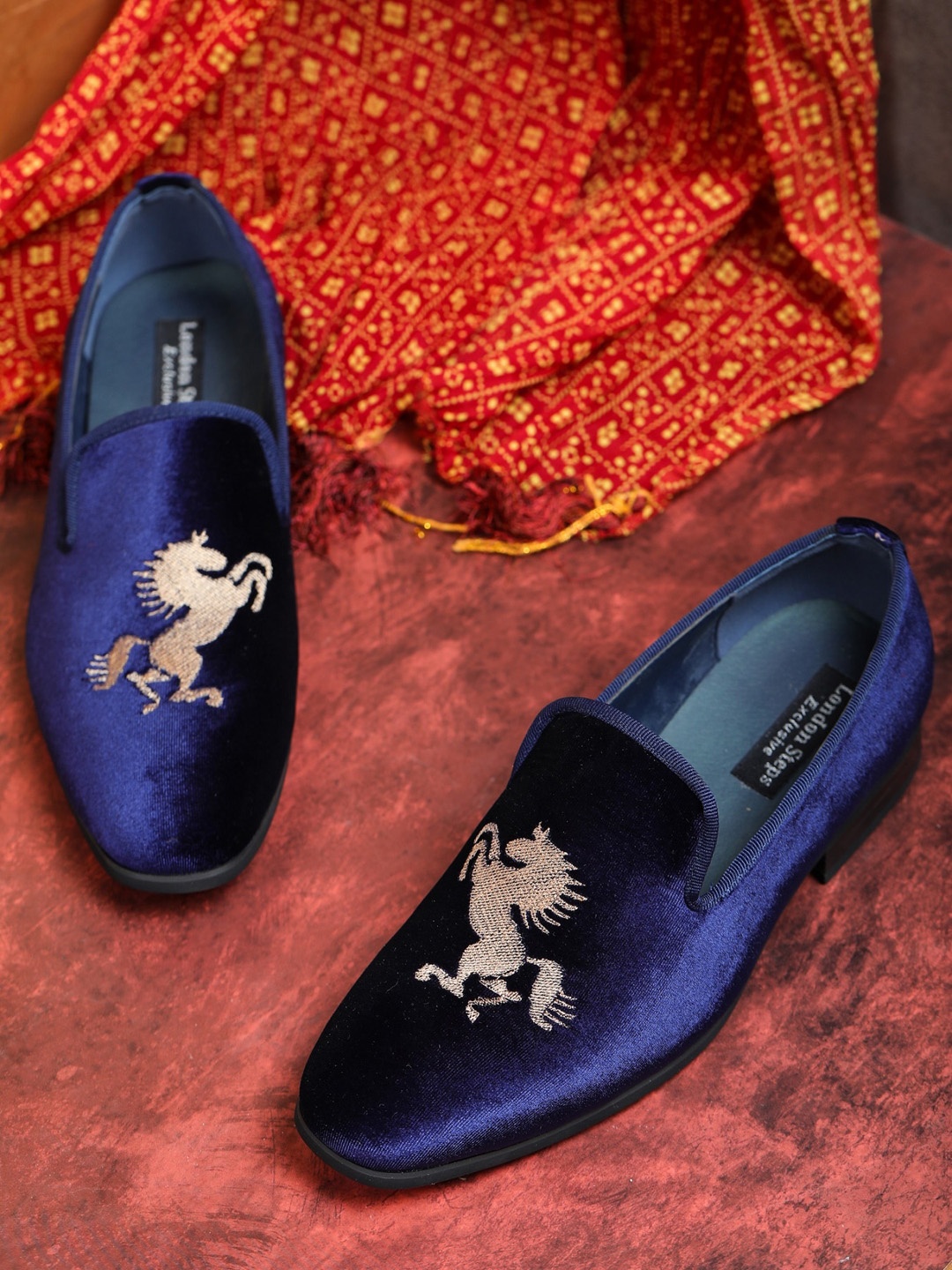

LONDON STEPS Men Navy Blue Suede Formal Slip-On Shoes