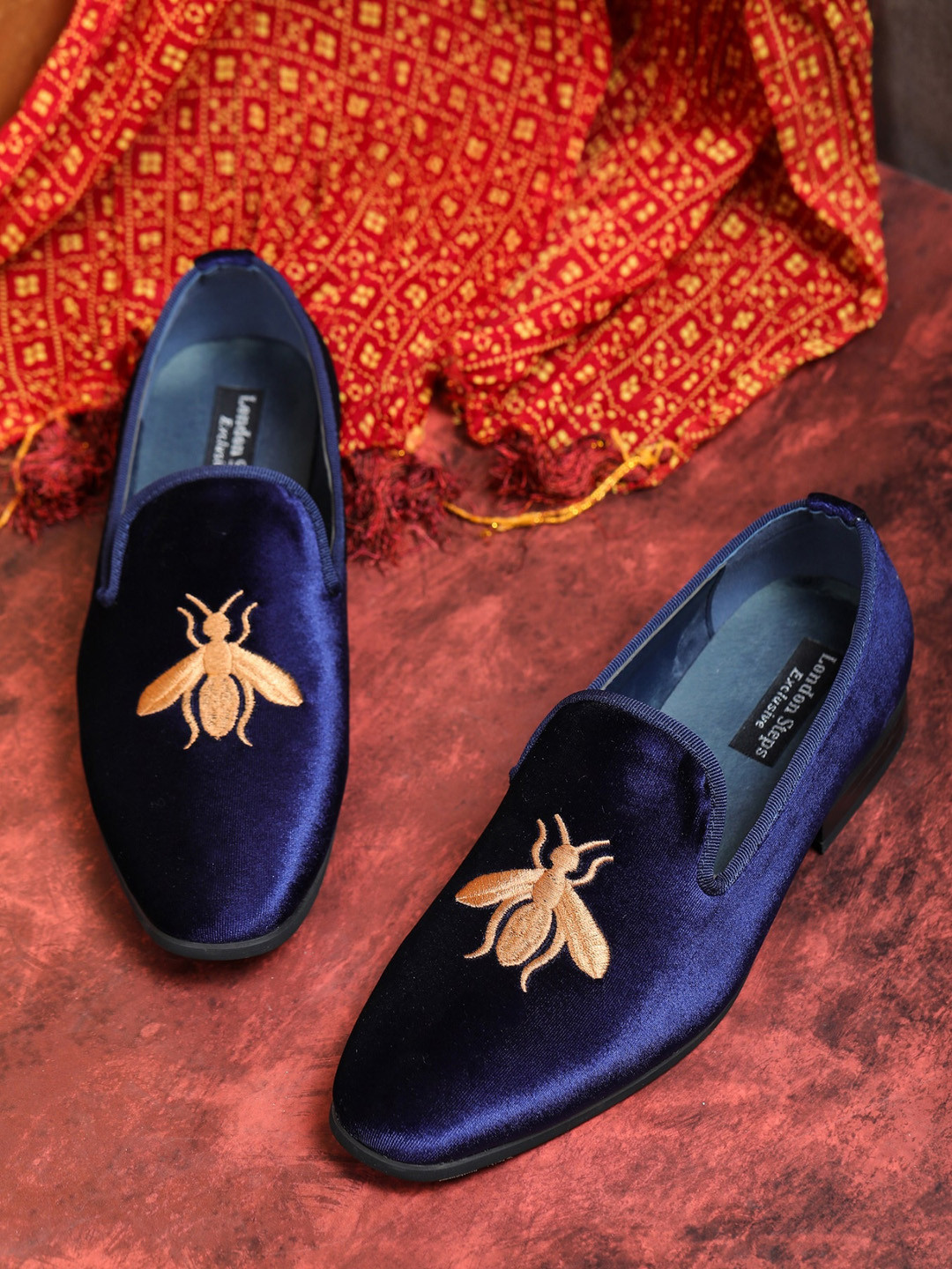 

LONDON STEPS Navy Blue Woven Design Formal Slip-On Shoes