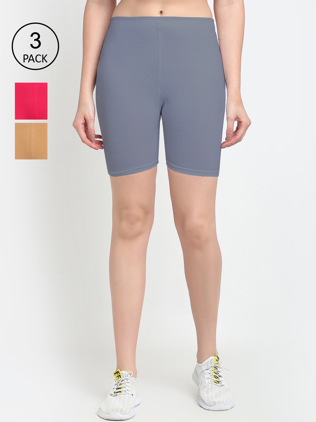 

GRACIT Women Pack of 3 Biker Shorts, Grey