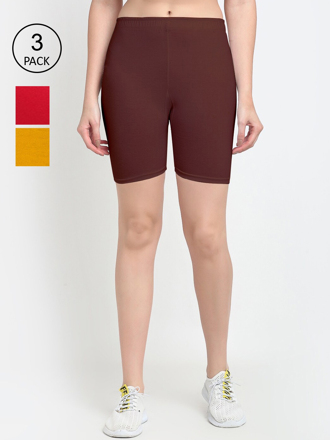 

GRACIT Women Red Pack of 3 Colourblocked Biker Shorts