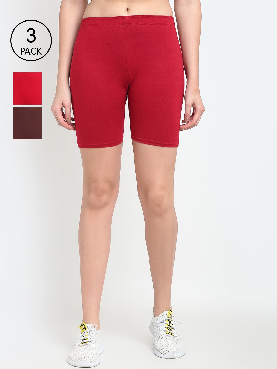 

GRACIT Women Pack of 3 Biker Shorts, Red