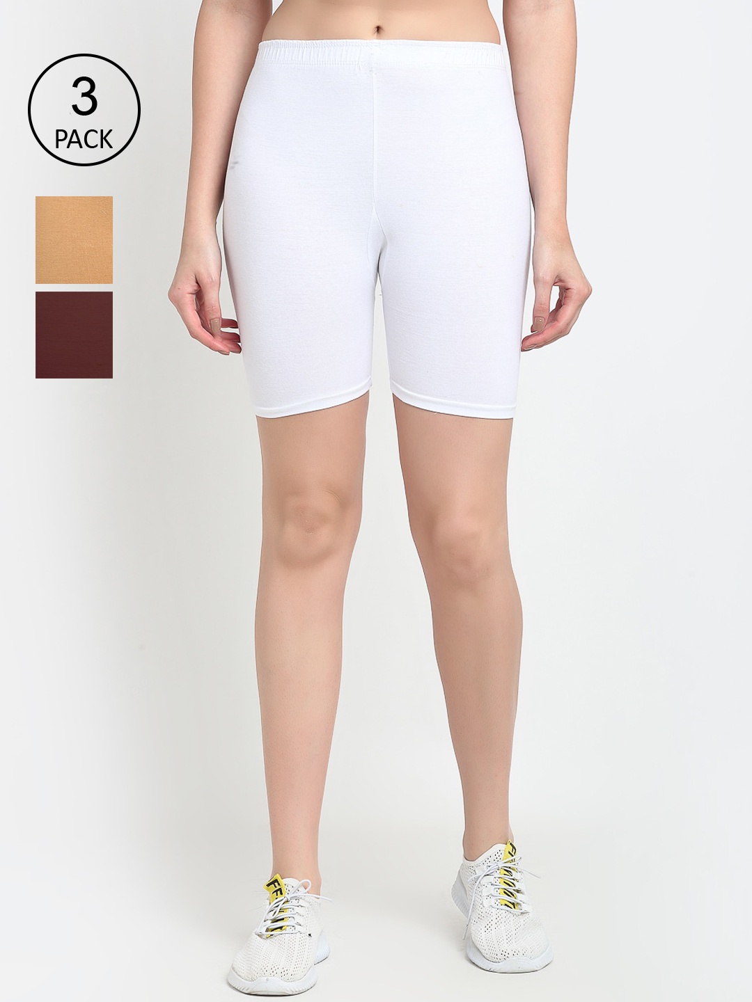 

GRACIT Women Pack Of 3 Biker Shorts, White