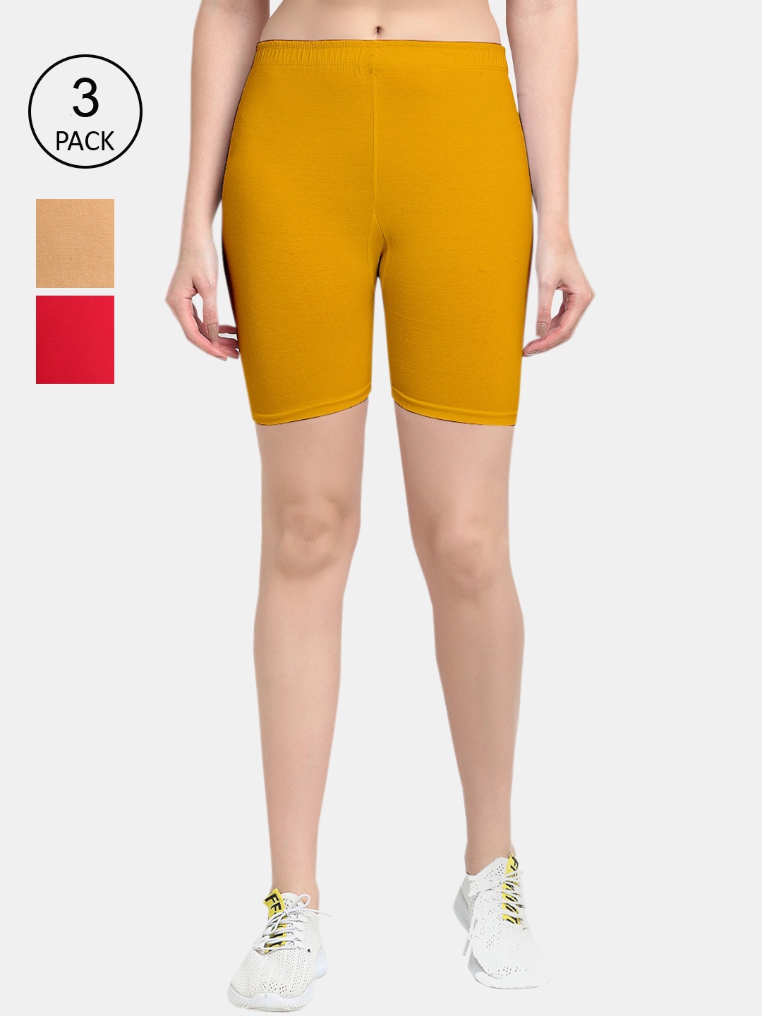 

GRACIT Women Set of 3 Biker Shorts, Red