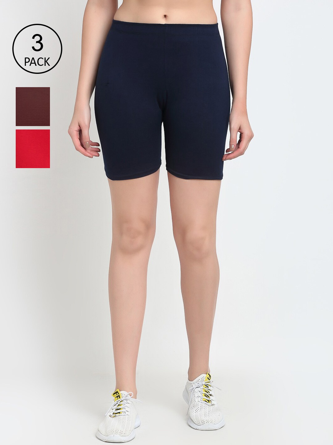 

GRACIT Women Pack of 3 Biker Shorts, Red