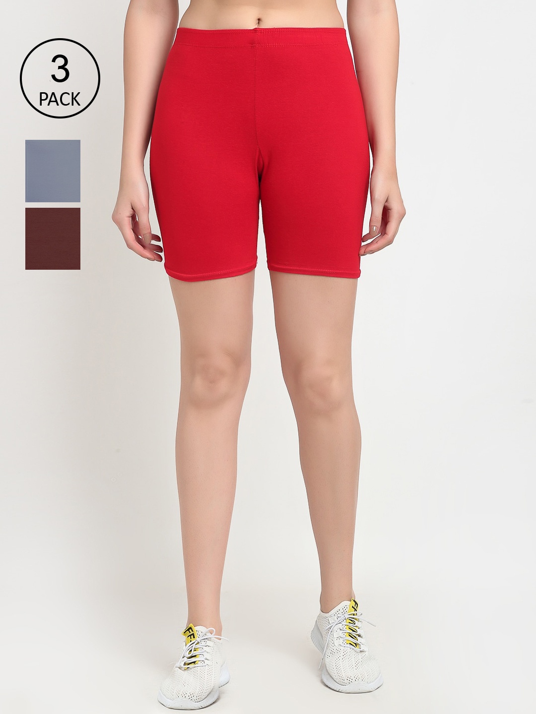 

GRACIT Women Red Pack of 3 Biker Shorts