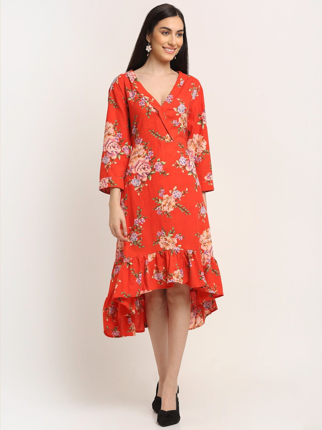 

Aawari Red Floral Midi Dress