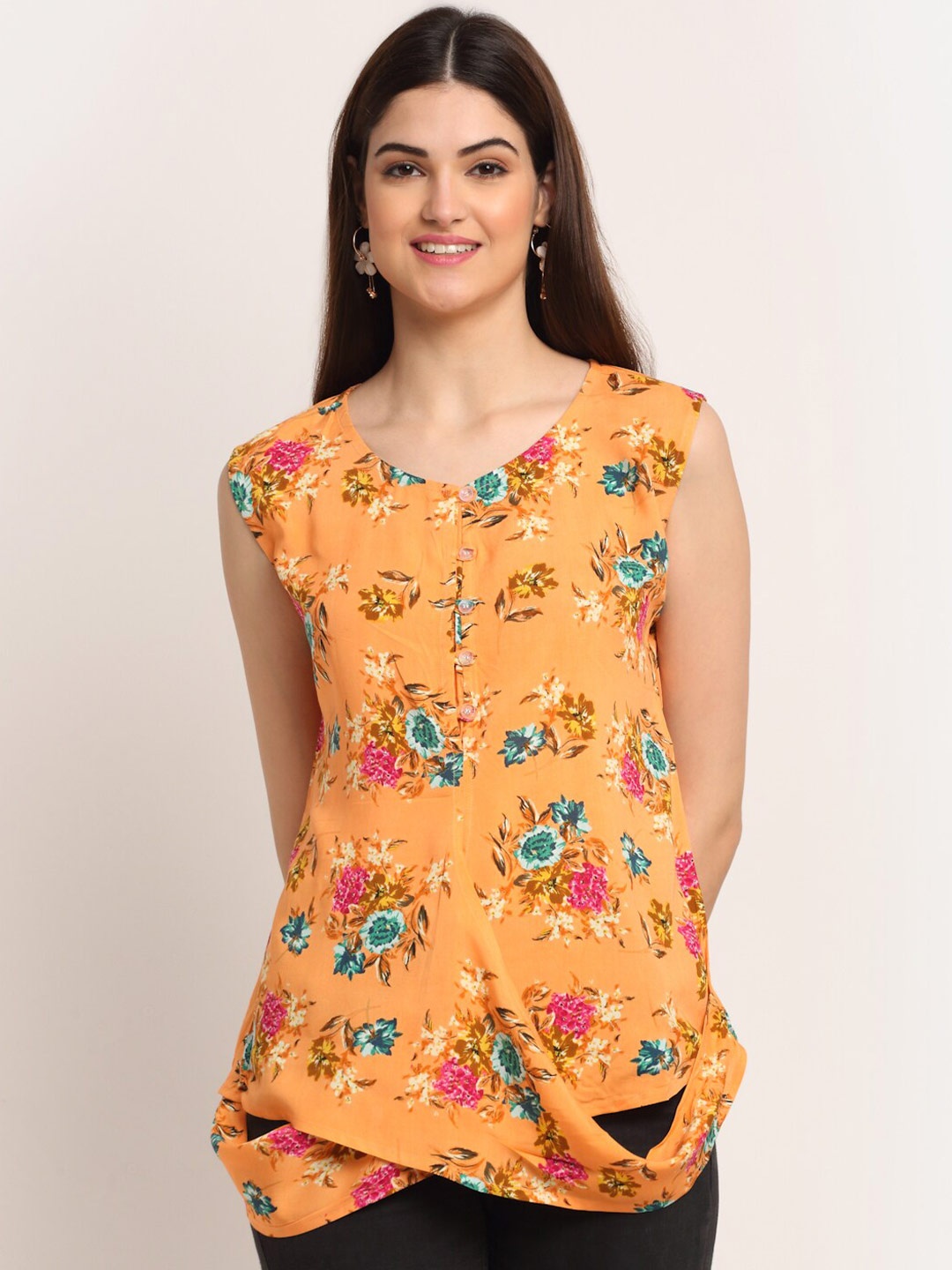 

Aawari Woman Peach-Coloured Floral Print Top