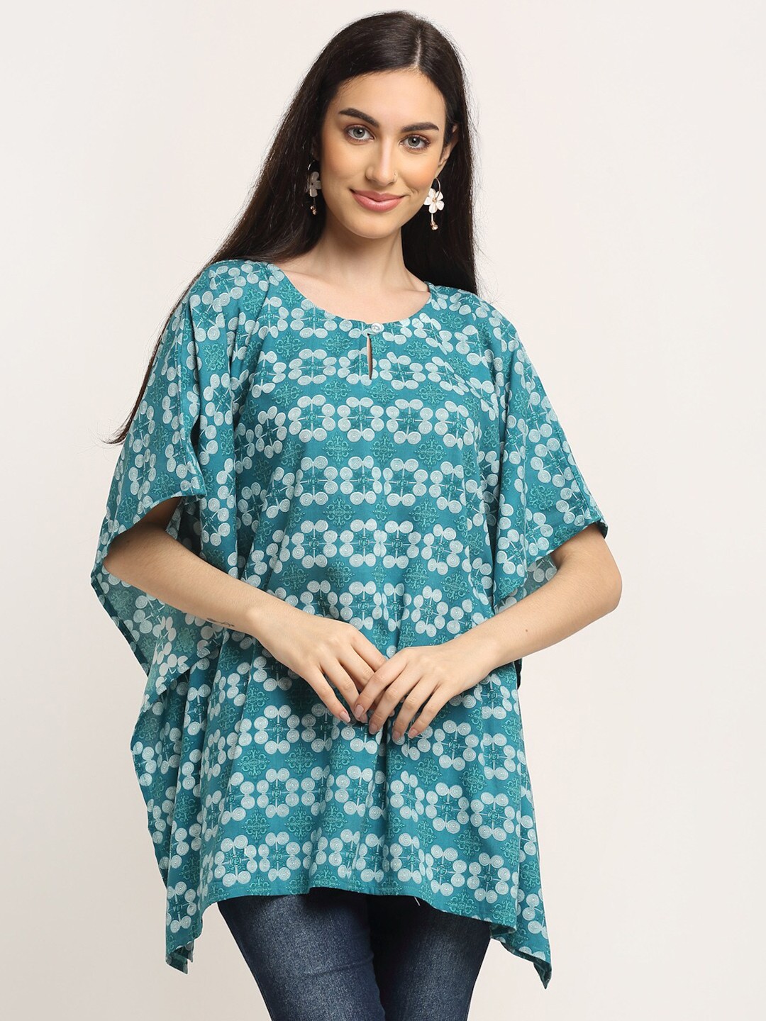 

Aawari Women Blue Printed Kaftan Top