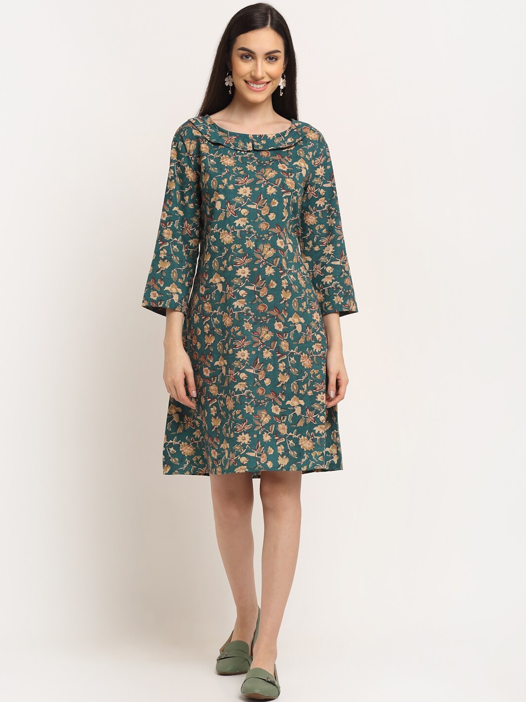 

Aawari Green Floral A-Line Dress