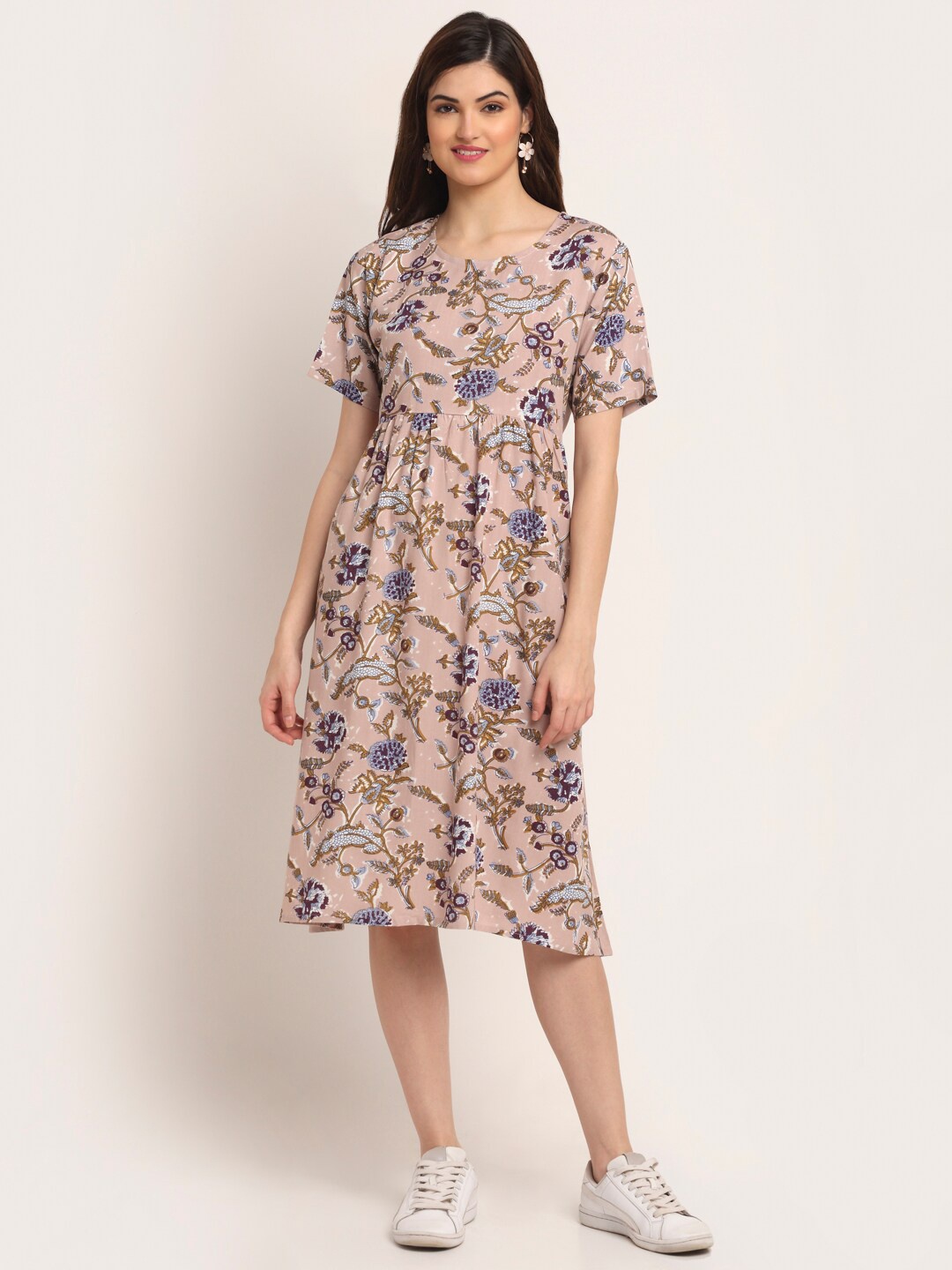 

Aawari Women Purple Floral Printed Fit & Flare Dress