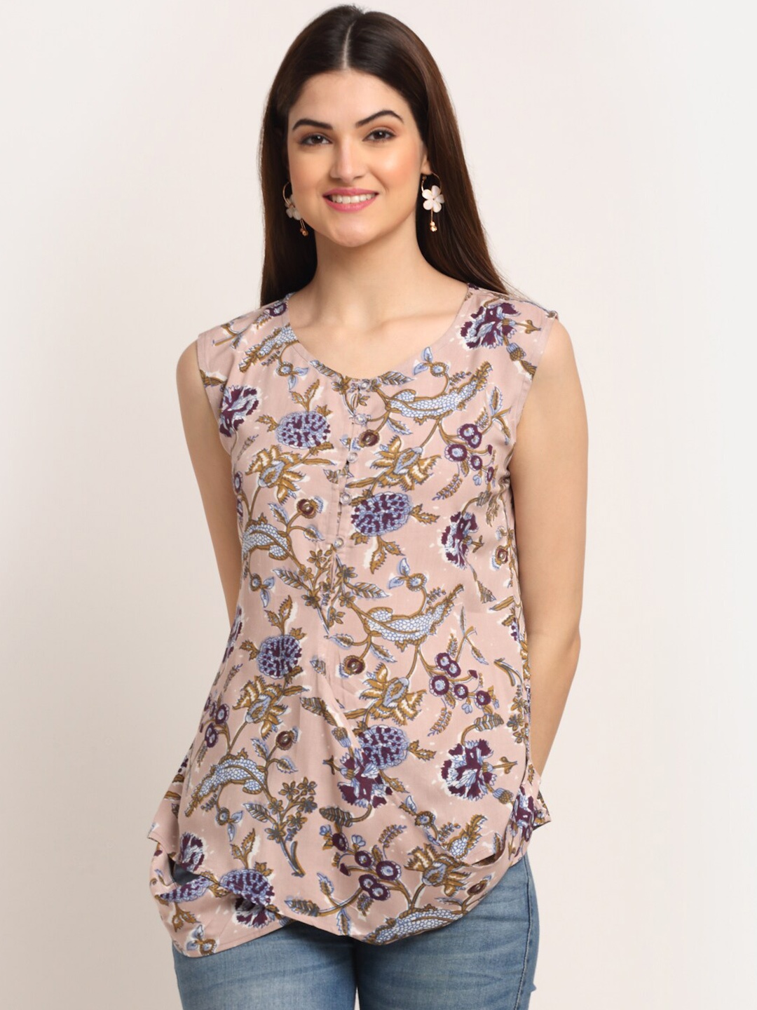 

Aawari Brown & Purple Floral Print Top