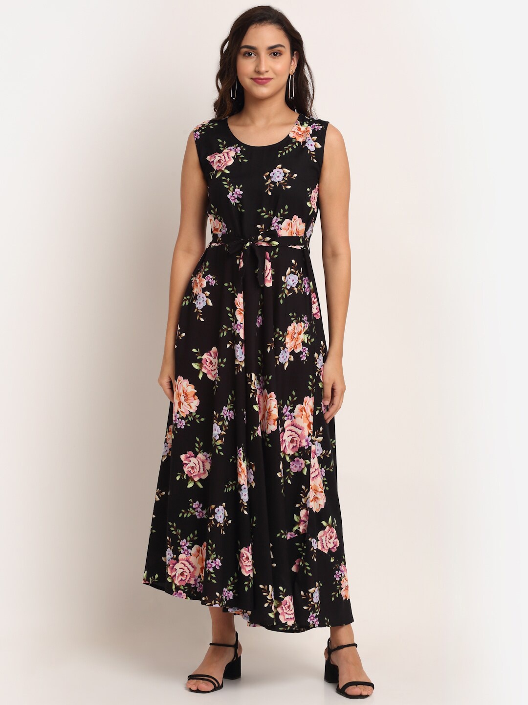 

Aawari Women Black Floral Printed Maxi Dress