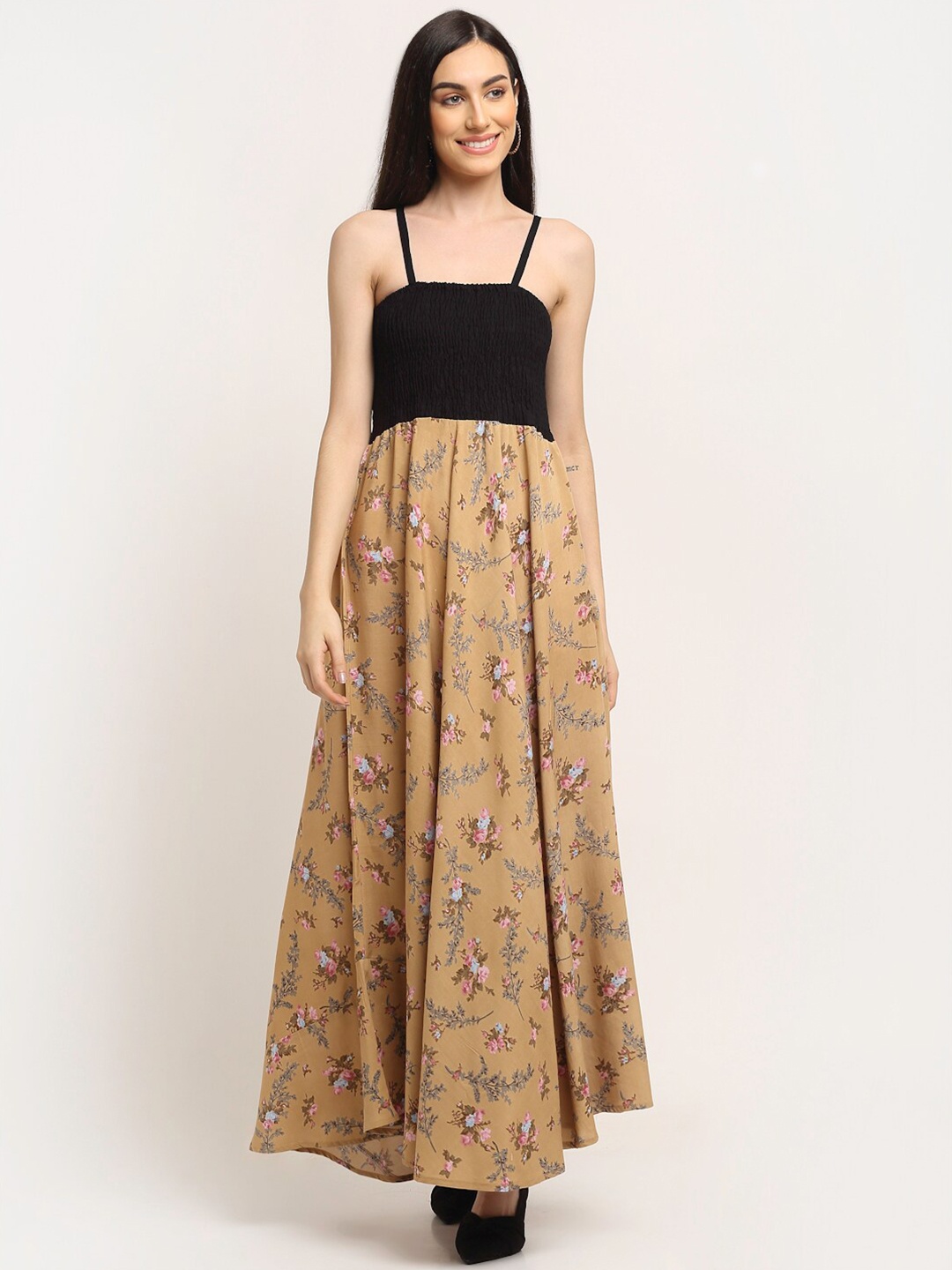 

Aawari Brown Floral Printed Maxi Dress