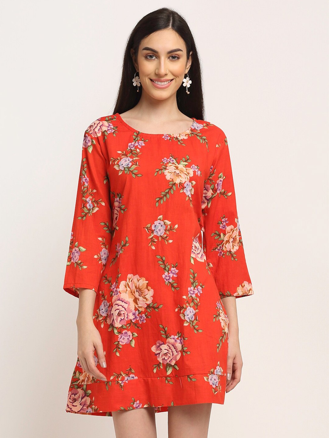 

Aawari Woman Red Floral A-Line Dress