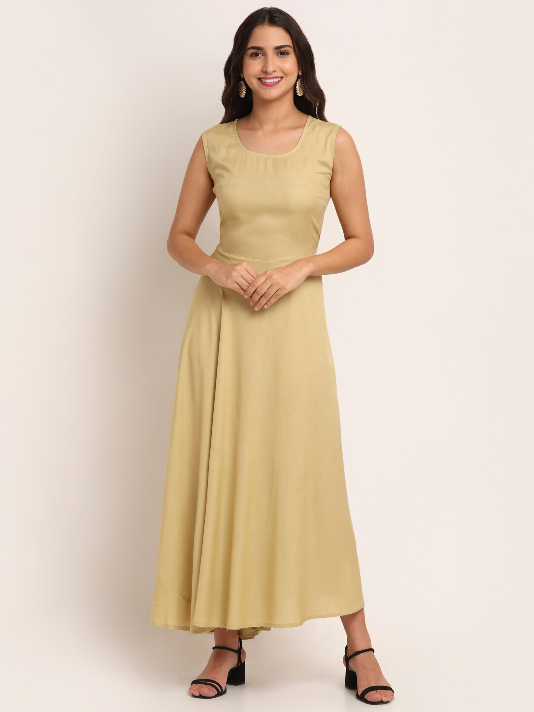 

Aawari Beige Maxi Solid Maxi Dress