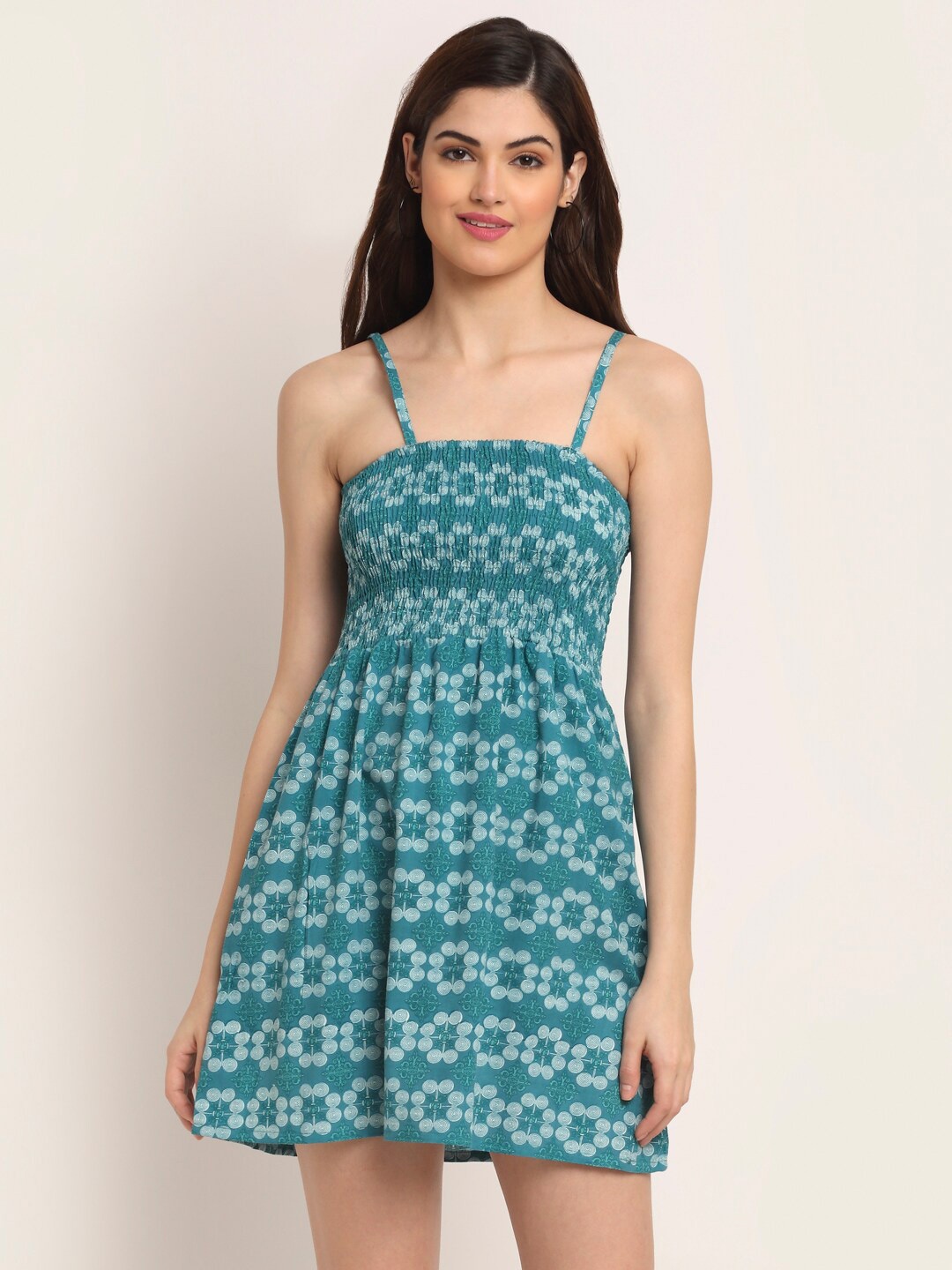 

Aawari Blue Floral Print Empire Longline Top