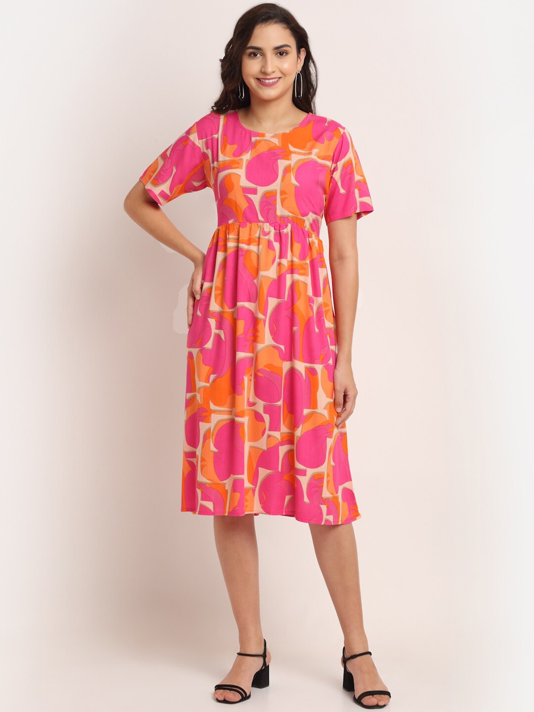 

Aawari Women Multicoloured Abstract Printed Fit & Flare Dress, Multi
