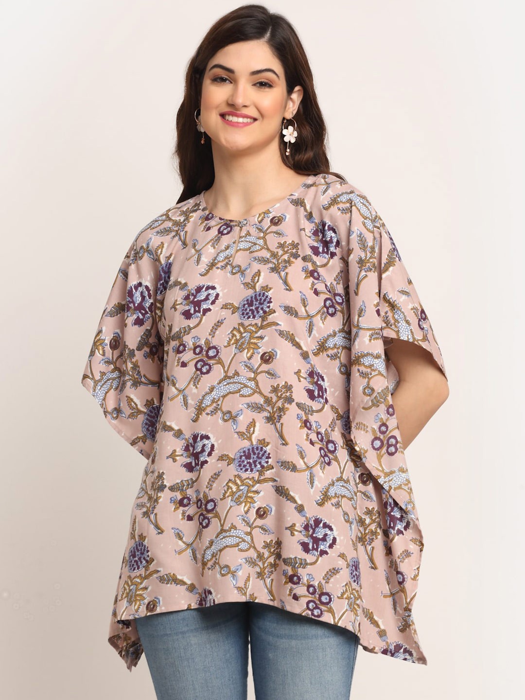 

Aawari Purple & Maroon Floral Print Kaftan Top