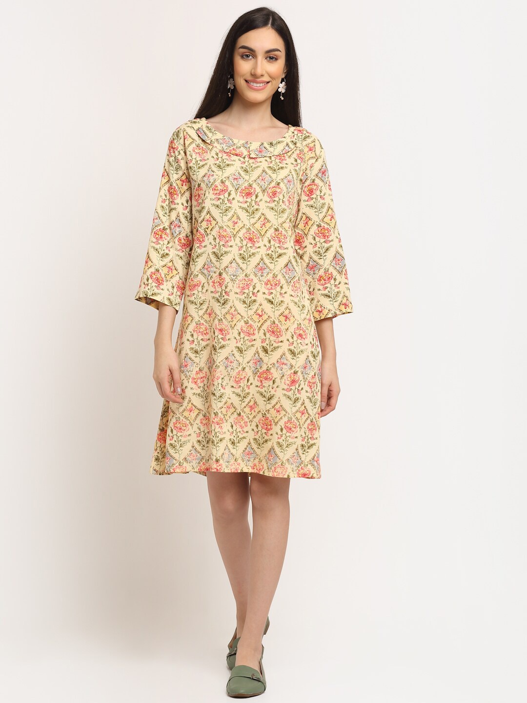 

Aawari Cream-Coloured Ethnic Motifs A-Line Dress