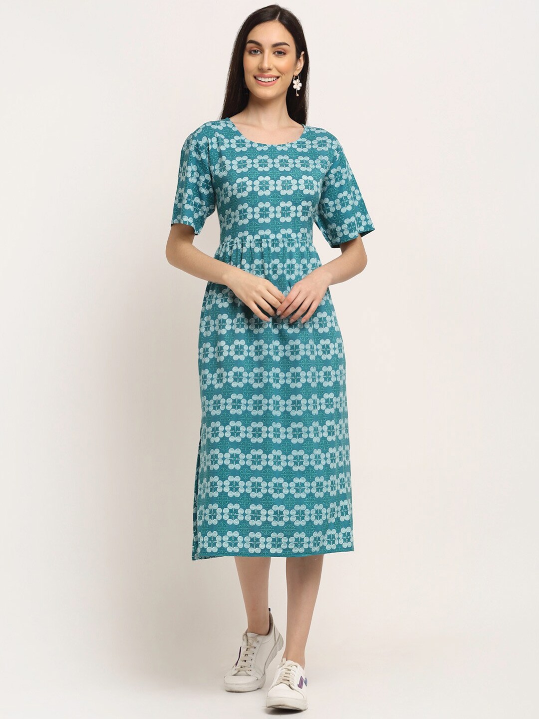 

Aawari Woman Blue Ethnic Motifs A-Line Midi Dress