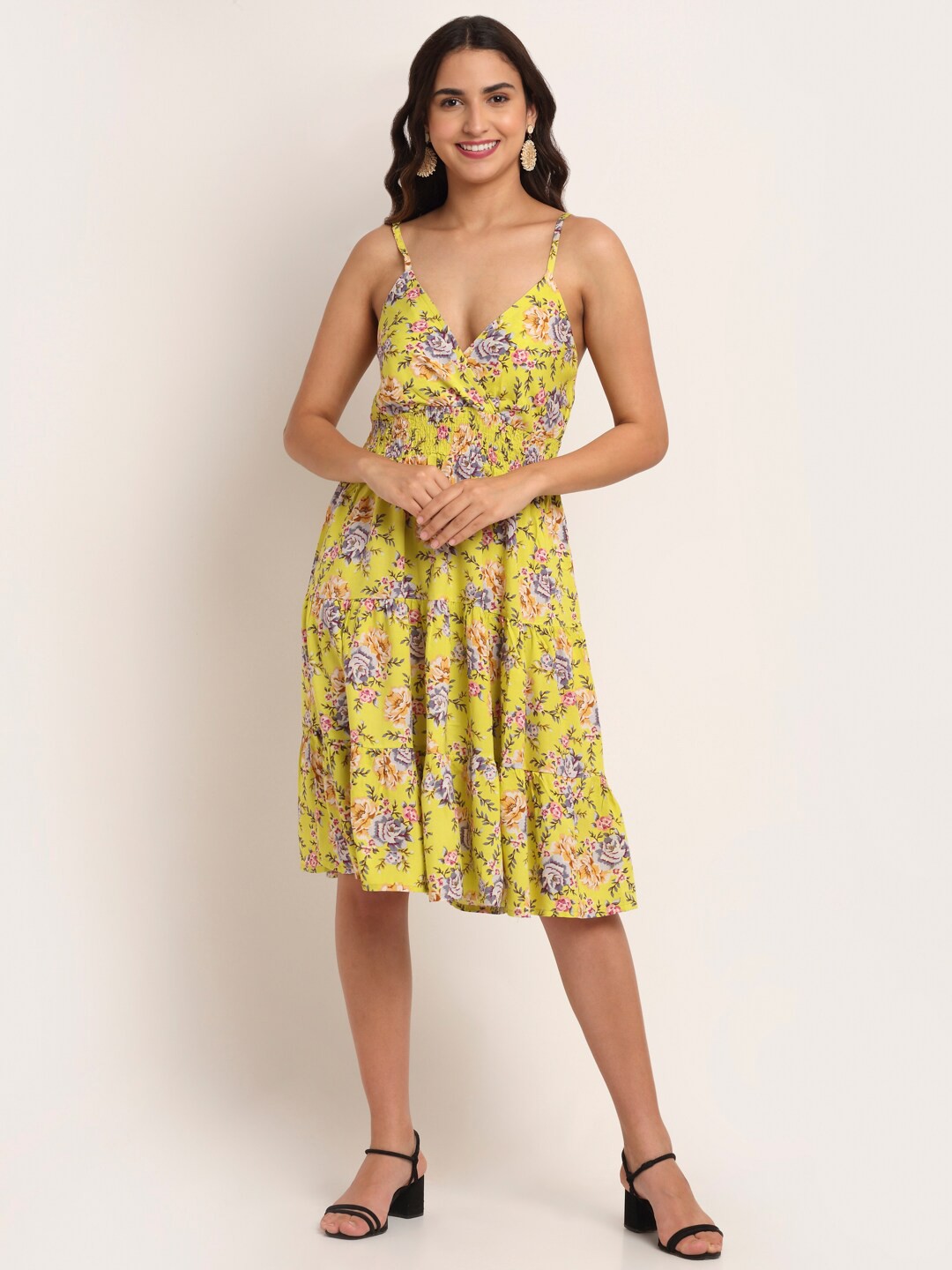 

Aawari Yellow & Grey Floral A-Line Dress