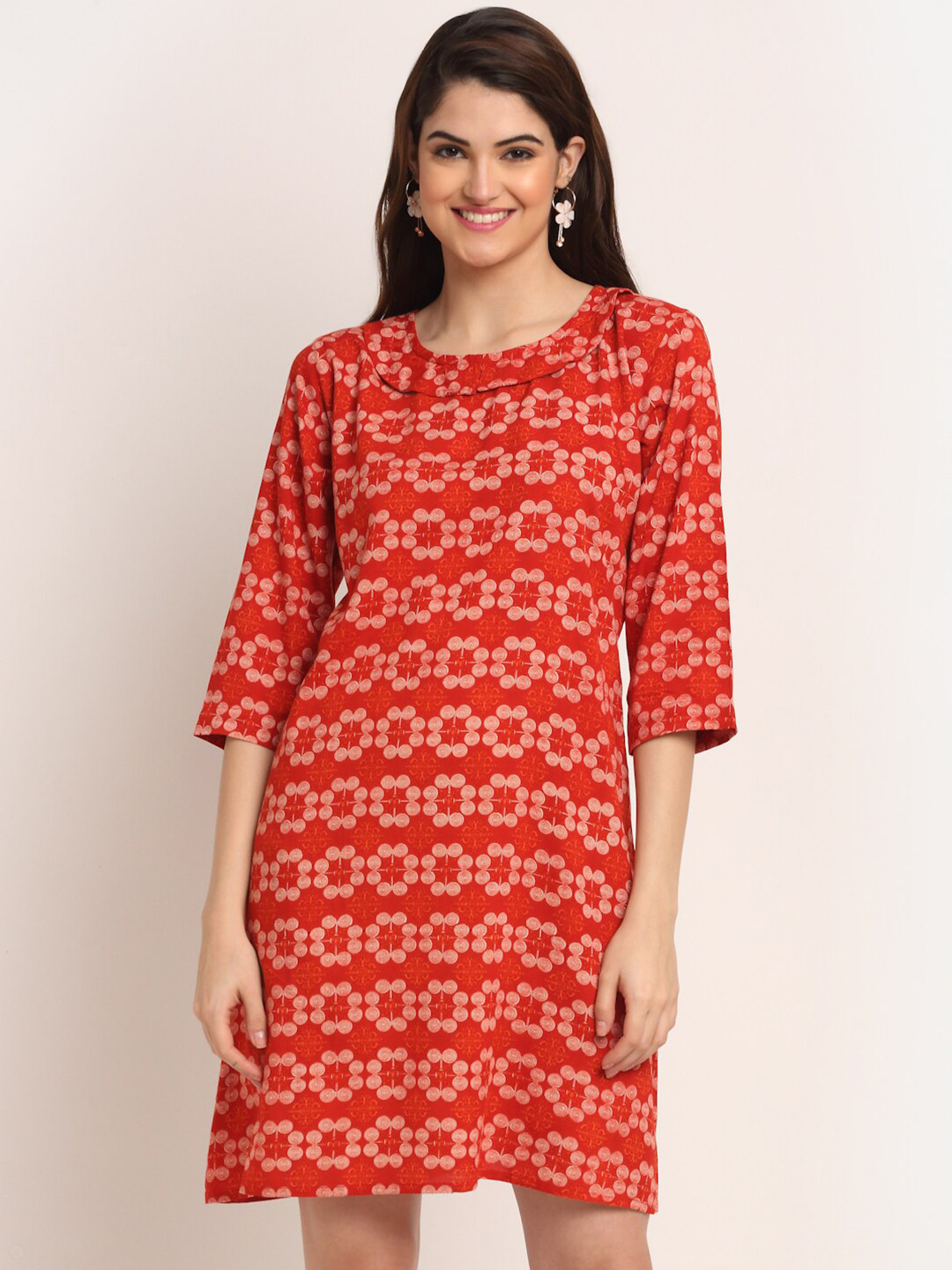 

Aawari Orange Floral A-Line Dress