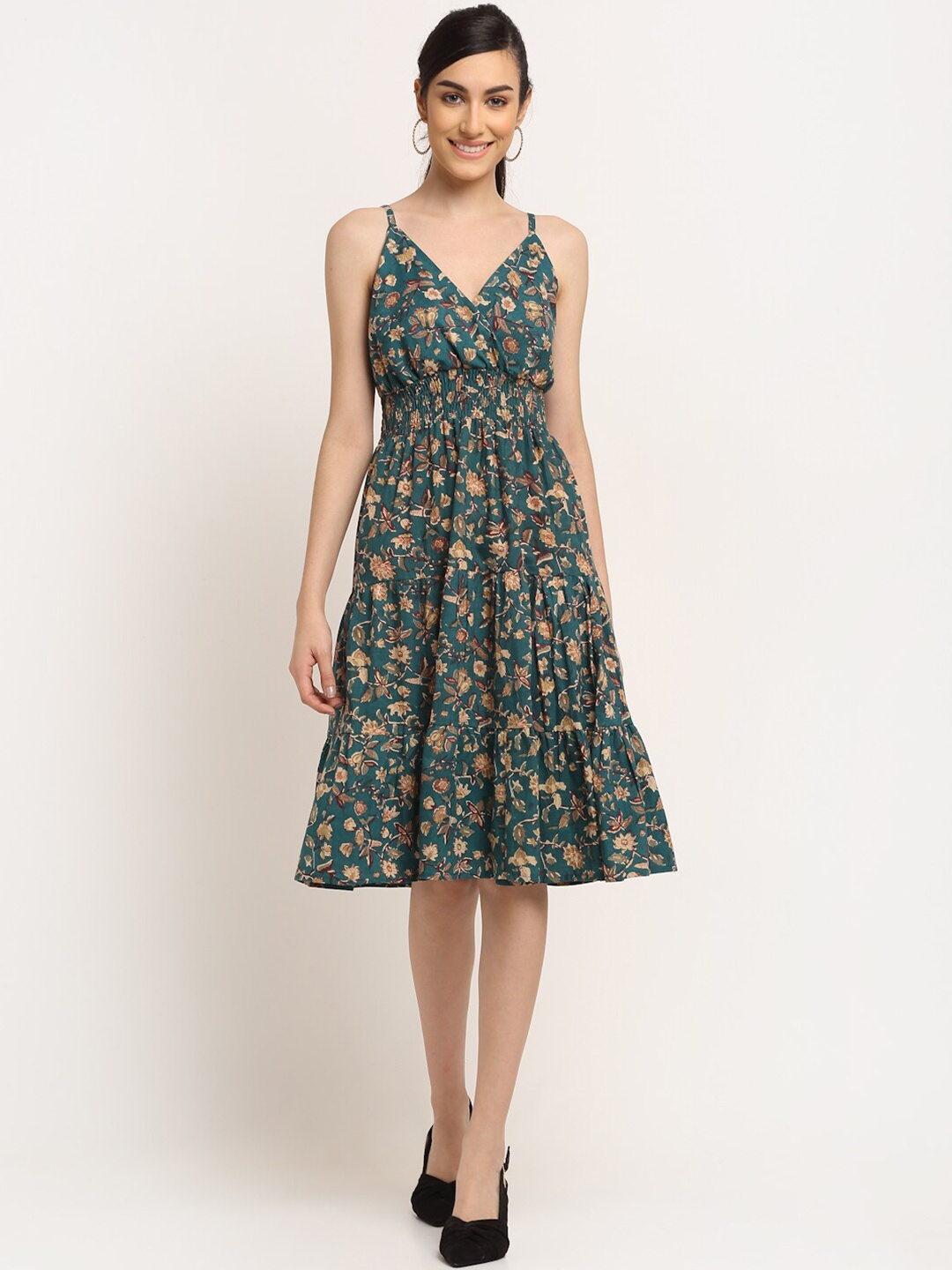 

Aawari Green & Cream-Coloured Flora Shoulder Straps l A-Line Dress