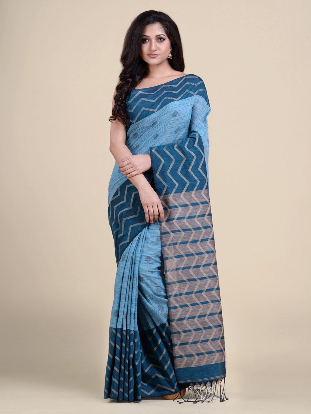 

Charukriti Blue Woven Design Pure Cotton Saree