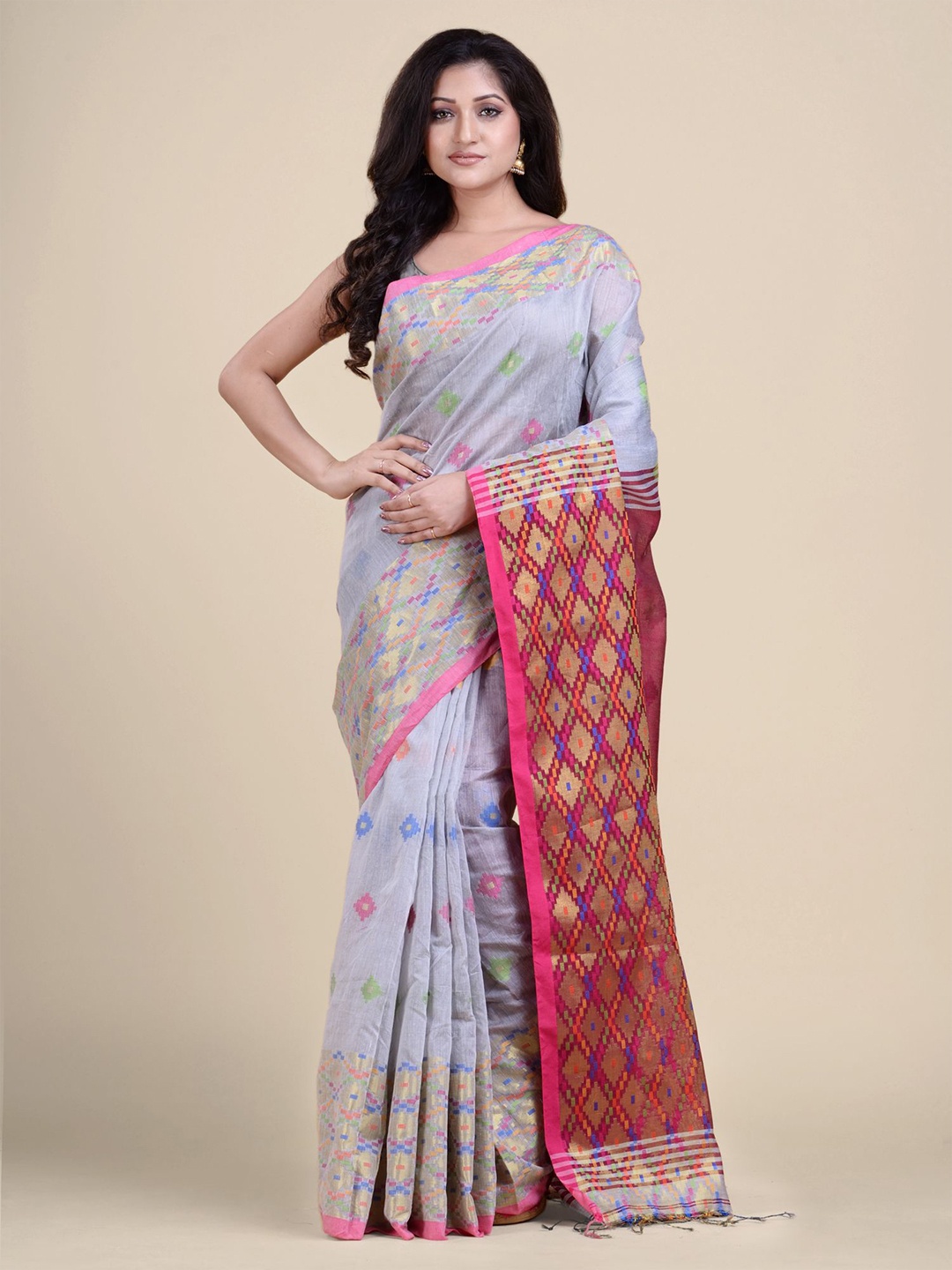 

Charukriti Blue & Maroon Woven Design Saree