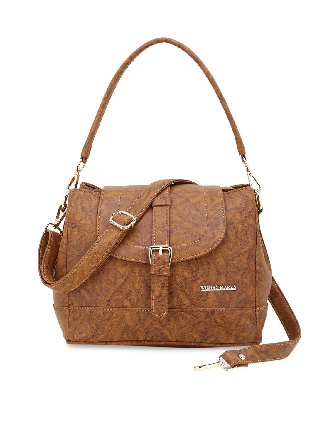 

WOMEN MARKS Camel Brown Textured PU Structured Shoulder Bag