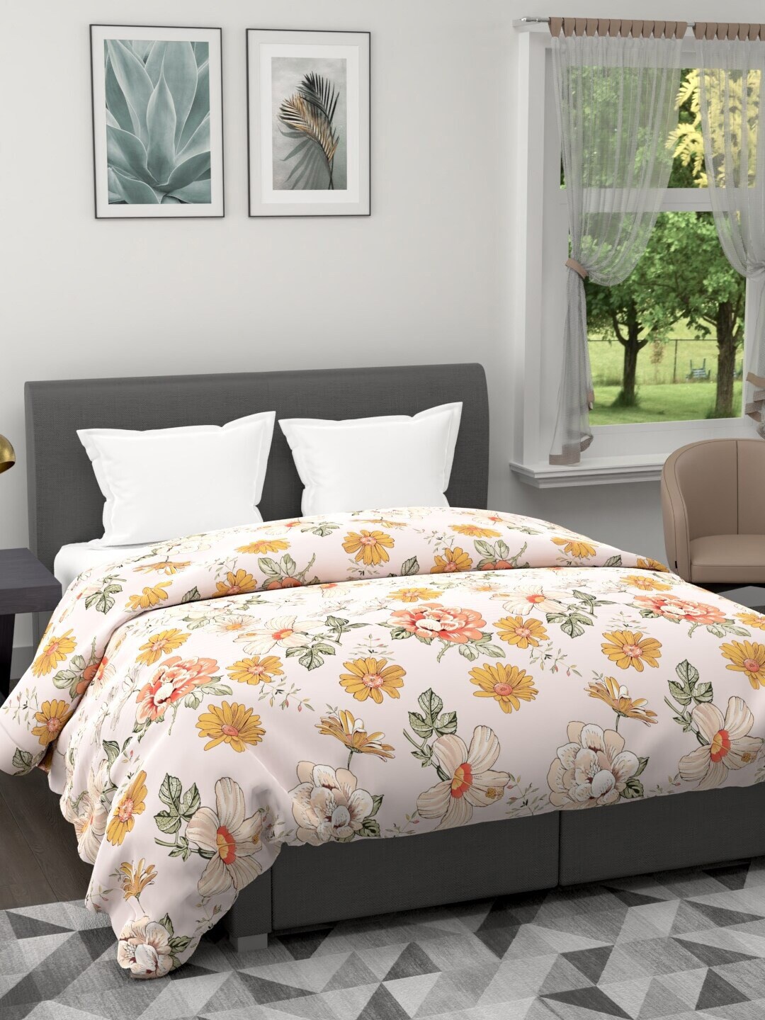 

Clasiko Beige & Green Floral AC Room 120 GSM Double Bed Quilt