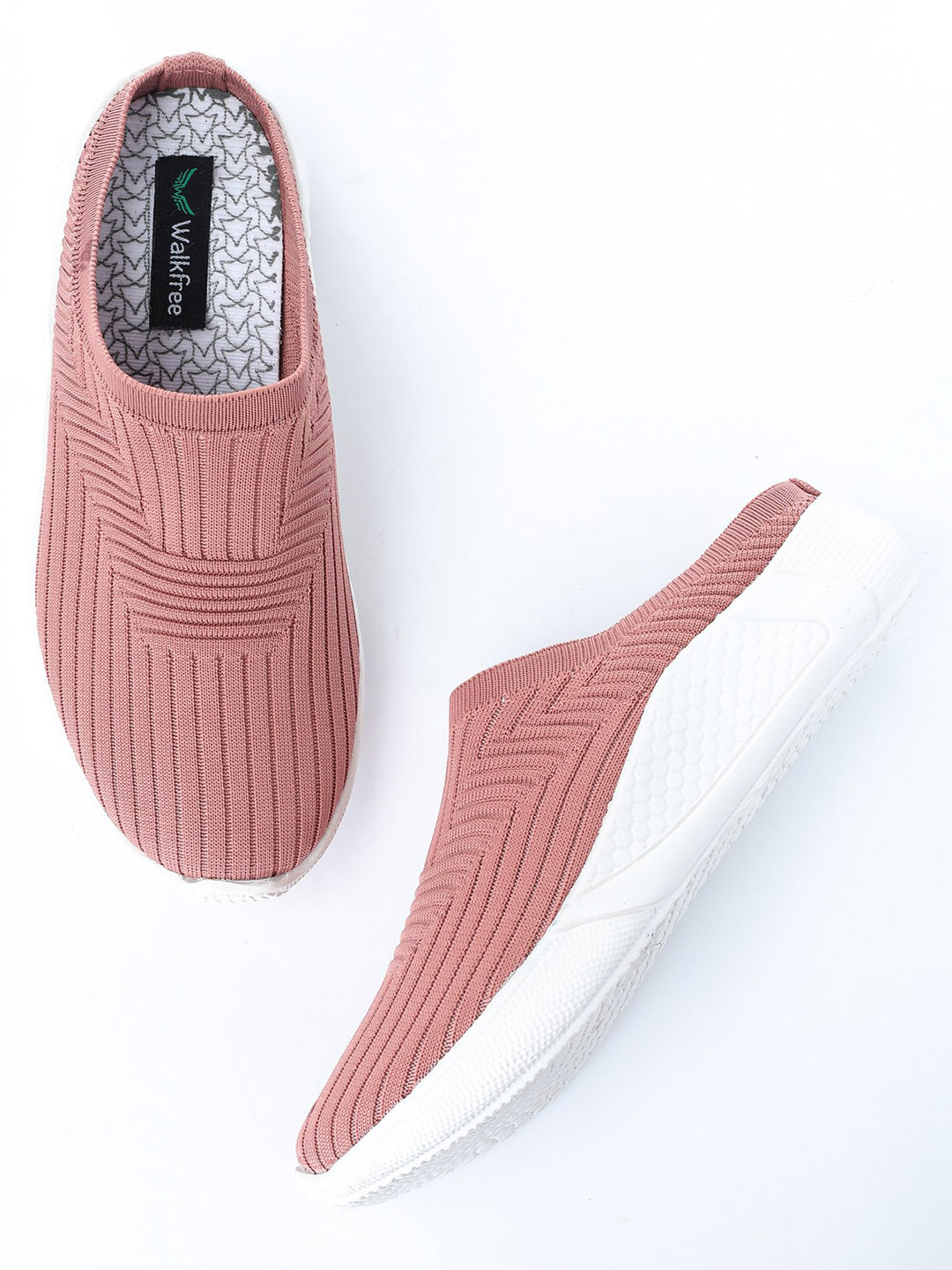 

Walkfree Women Peach-Coloured Striped Slip-On Sneakers