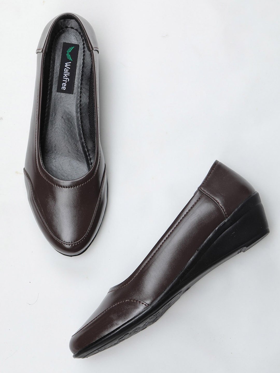 

Walkfree Women Brown Solid Wedge Pumps