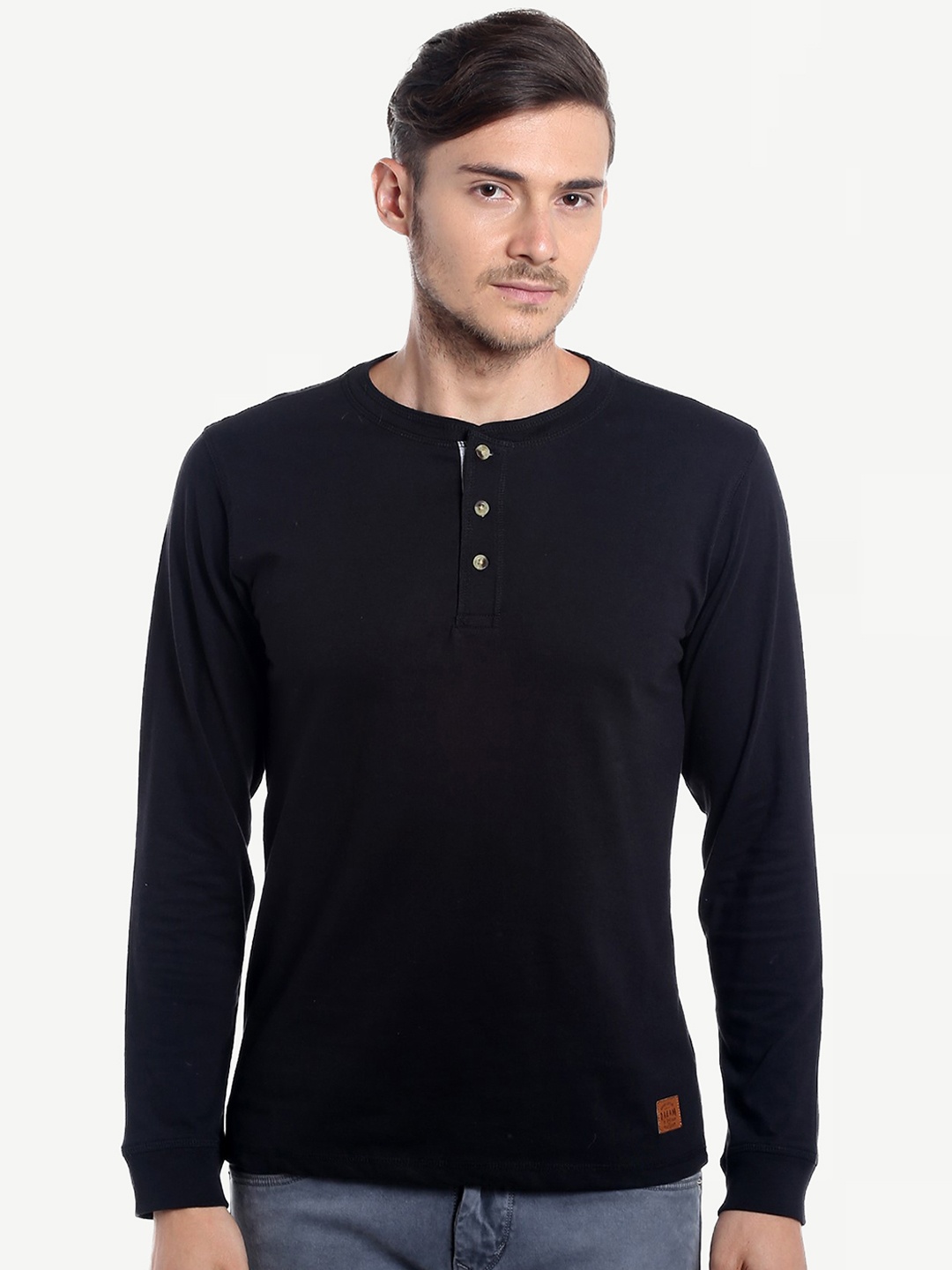 

Dream of Glory Inc Men Black Henley Neck Applique Outdoor T-shirt