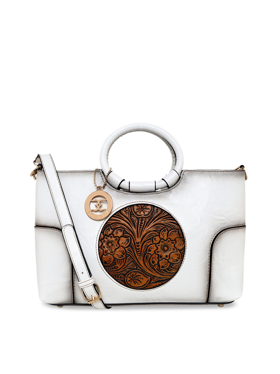 

ESBEDA White Floral PU Shopper Handheld Bag With Applique