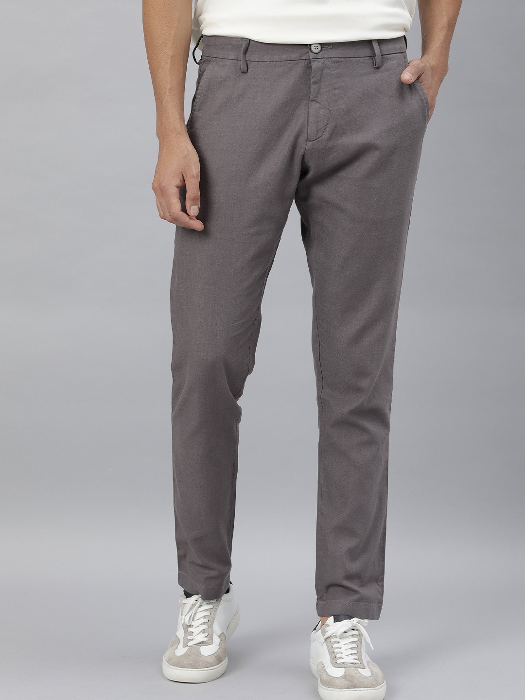 

RARE RABBIT Men Corn Mid-Rise Slim Fit Trouser, Grey