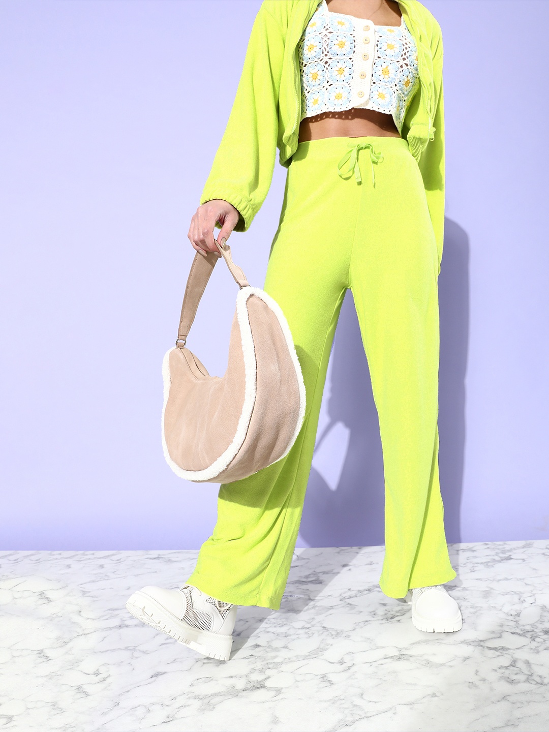 

Tokyo Talkies Women Lime Green Flared Trousers