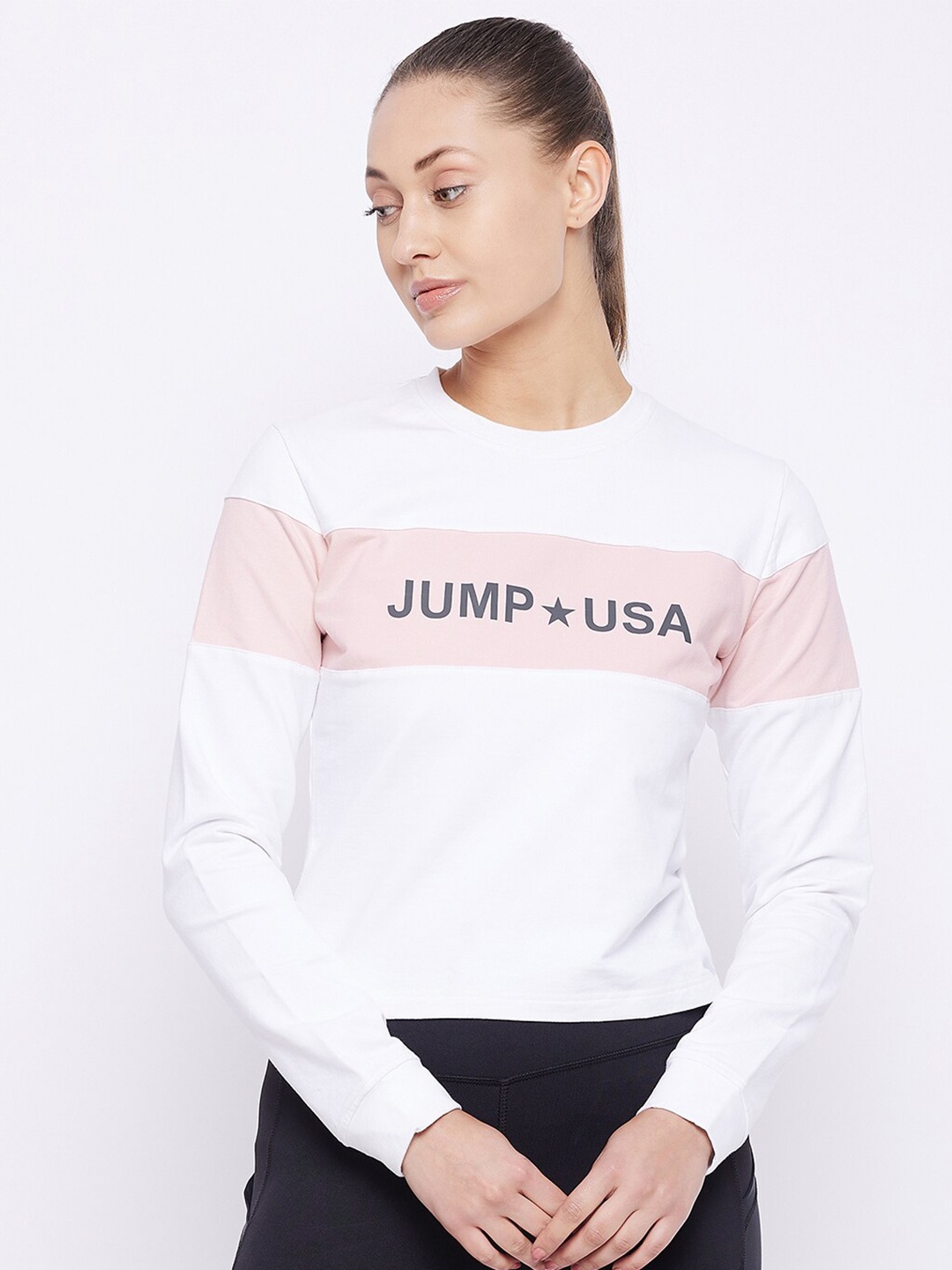 

JUMP USA Women White Colourblocked Sweatshirt