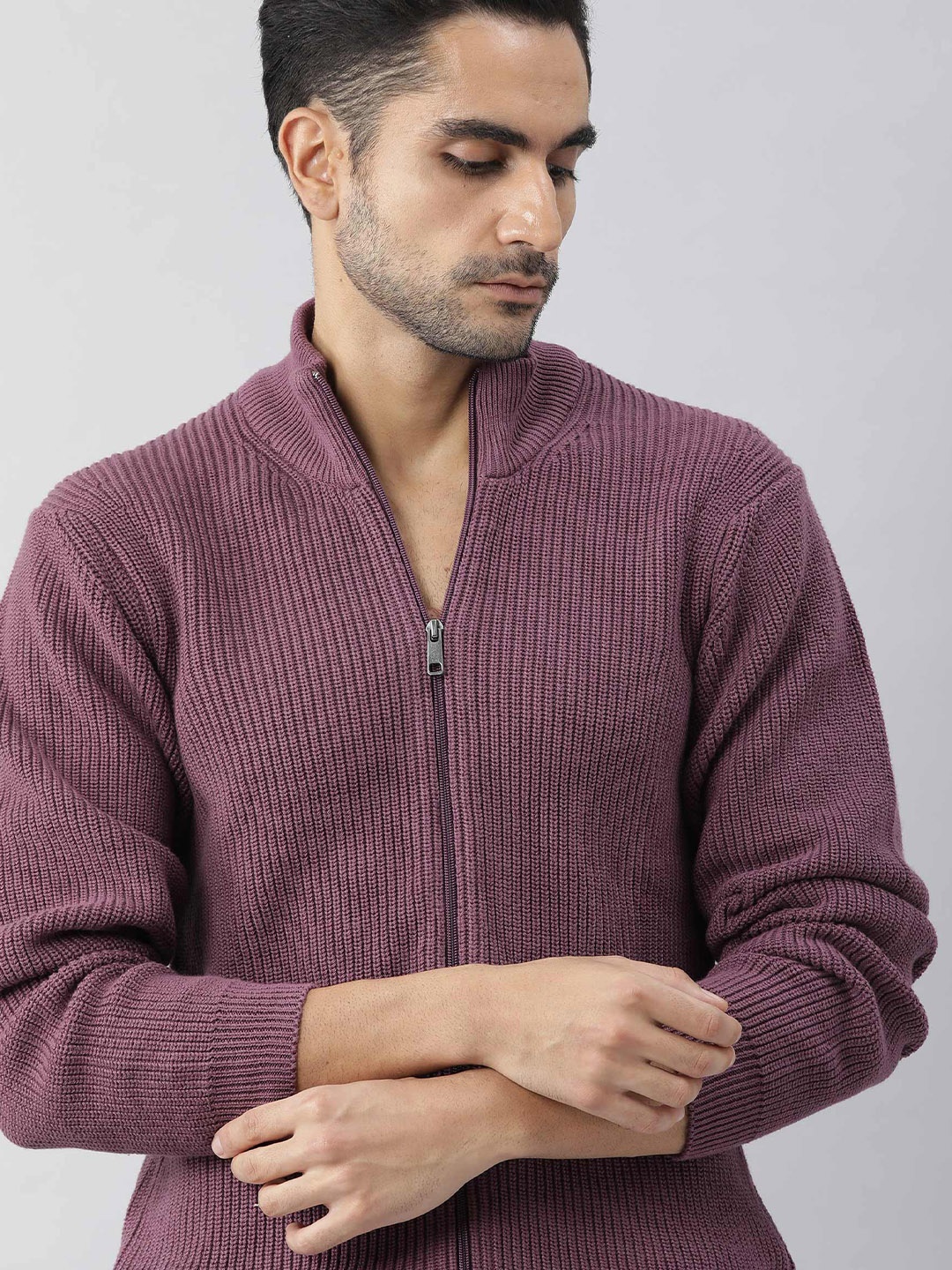 

RARE RABBIT Men Track Slim Fit Striped Sweater, Purple