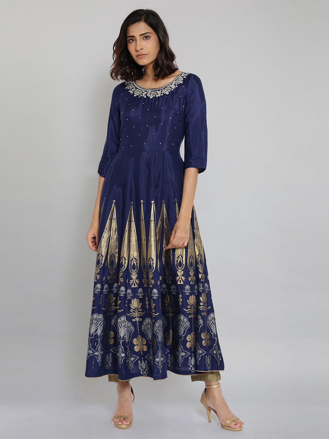 

W Women Blue Ethnic Motifs Embroidered Kurta