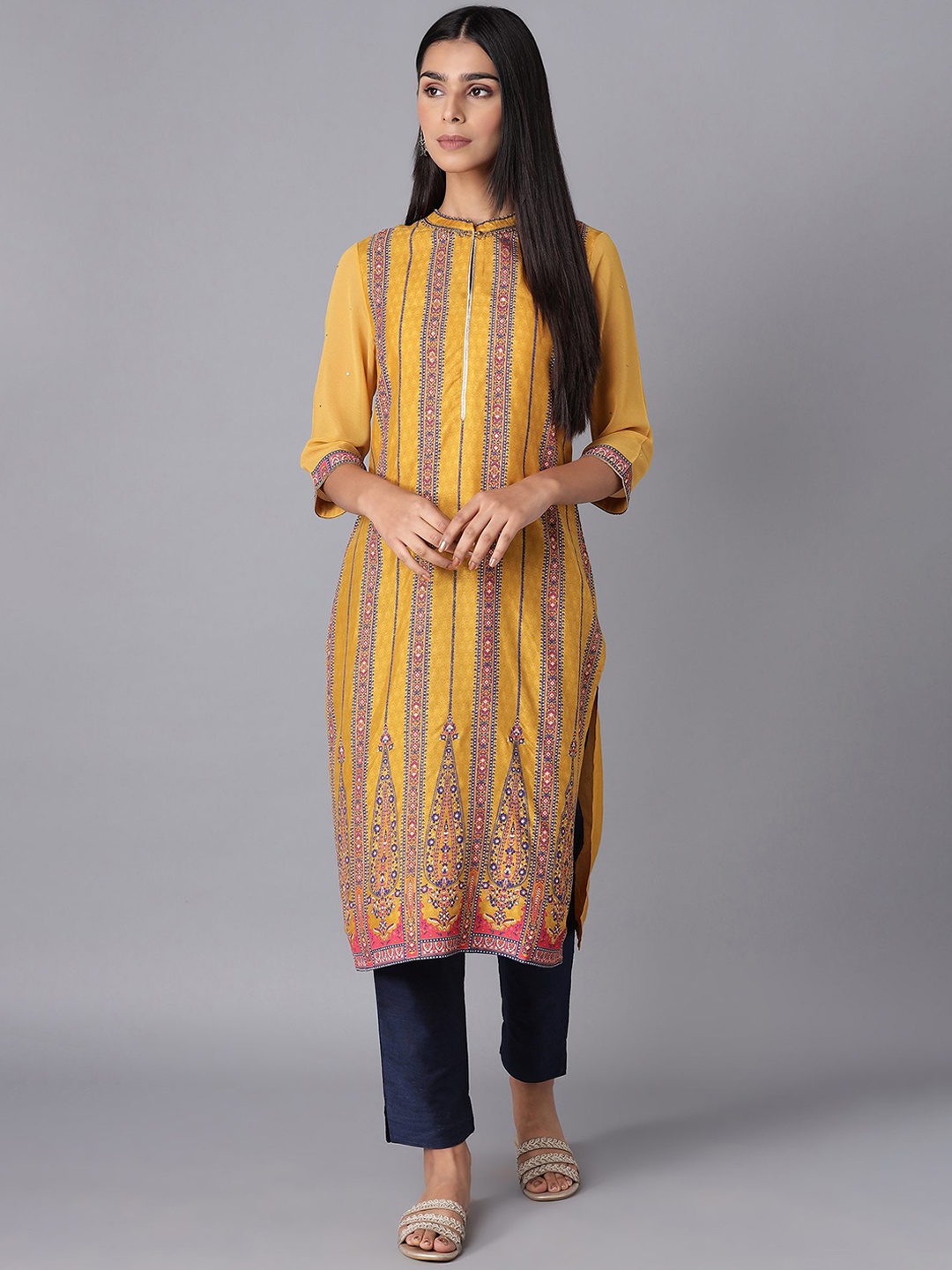 

WISHFUL Women Yellow Chevron Printed Kurta