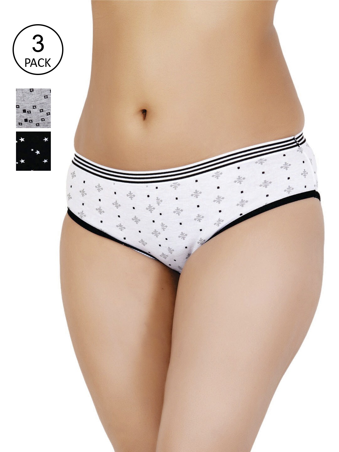 

Reveira Pack of 3 Assorted Mid-Rise Cotton Hipster Briefs