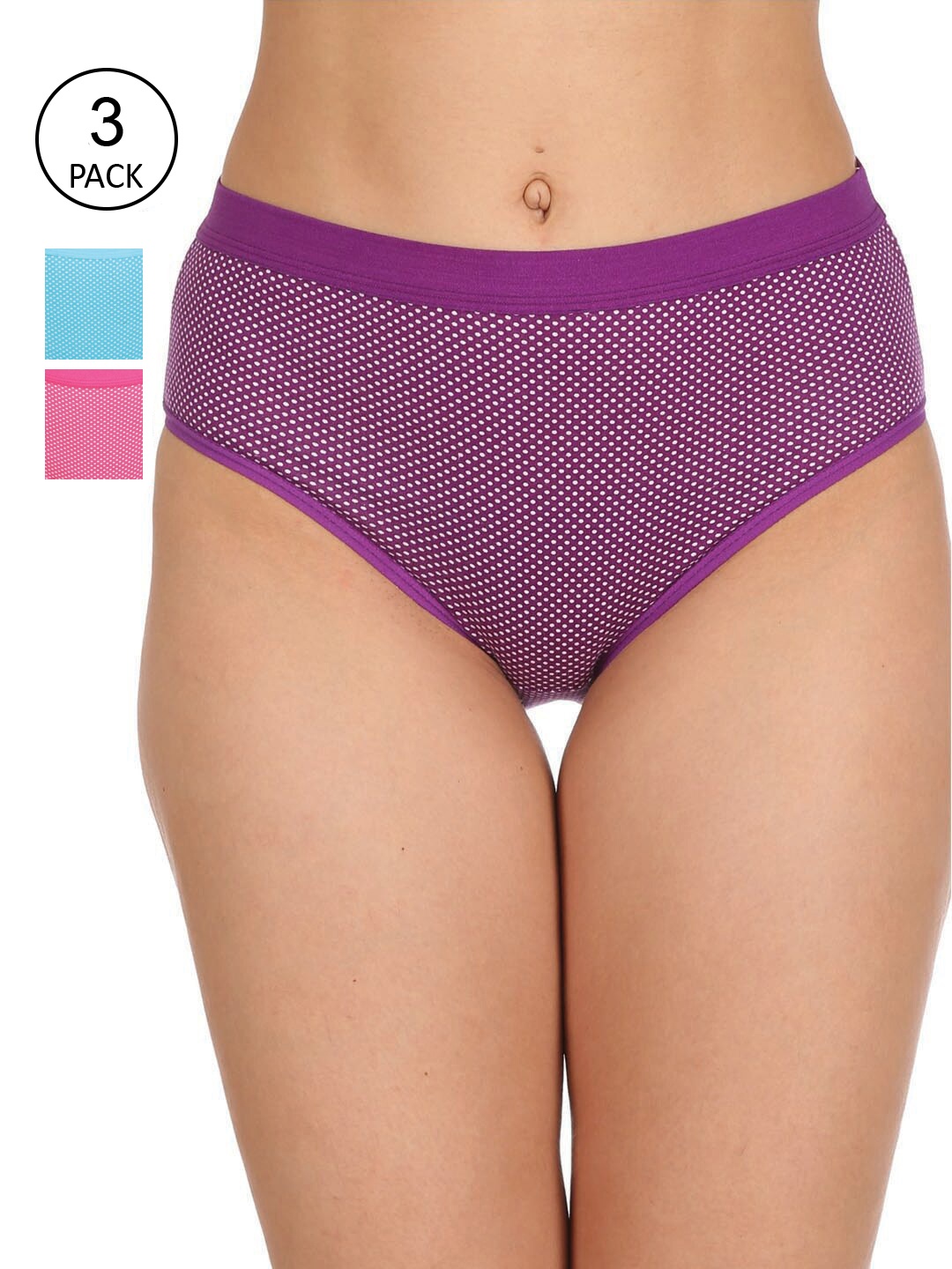 

Reveira Women Pack Of 3 Assorted Cotton Hipster Briefs